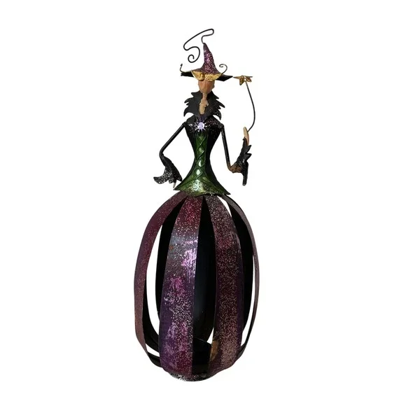 Whimsical Witch Candle Holder Metal Purple Green Halloween Decoration Decor - Picture 1 of 4